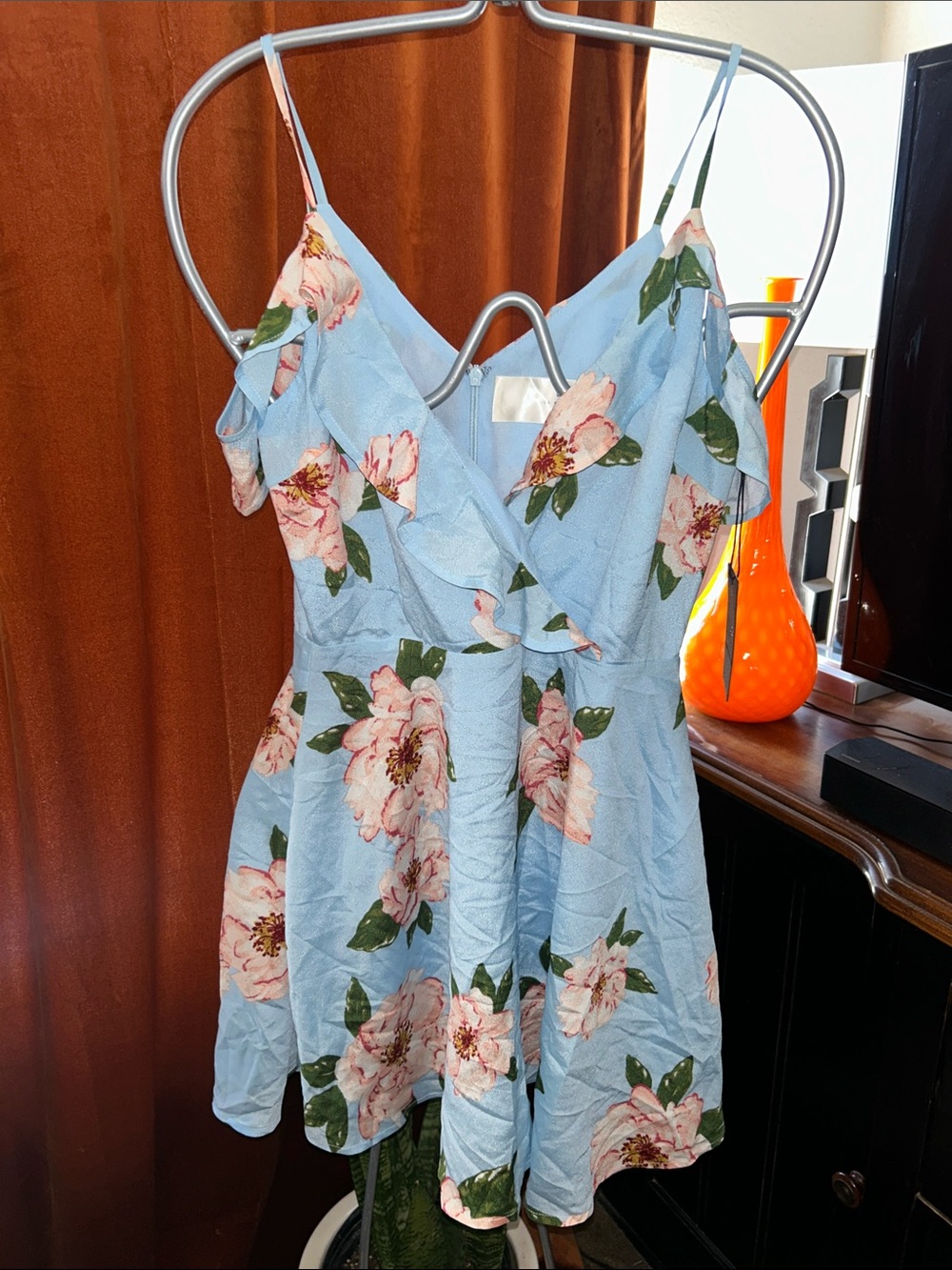 J.O.A. Light Blue Floral Ruffle Mini Dress